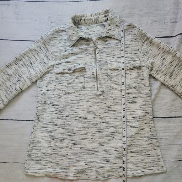 Soft Surroundings Size XS White Grey Half-Zip Pullover Collar Long Sleeve - Picture 6 of 9